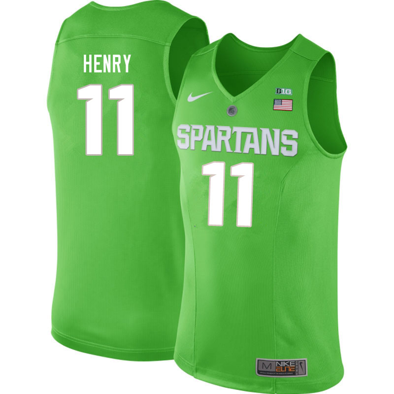 Men #11 Aaron Henry Michigan State Spartans College Basketball Jerseys Sale-Apple Green
